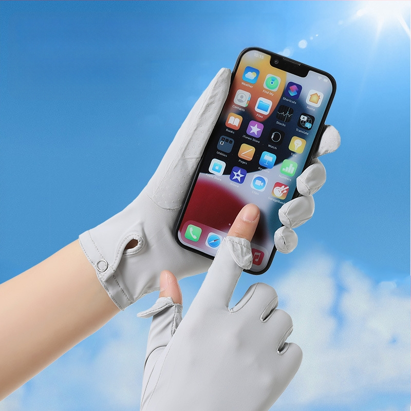 Suvised jääsiidist kindad, õhukesed lühikesed naiste õues kasutatavad jahedad hingavad päikesekaitse UV-kaitsega suvised päikesekaitsekindad