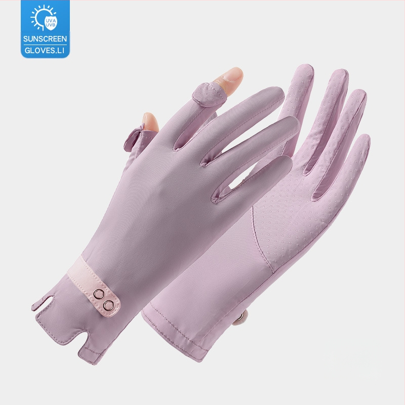 Suvised jääsiidist kindad, õhukesed lühikesed naiste õues kasutatavad jahedad hingavad päikesekaitse UV-kaitsega suvised päikesekaitsekindad