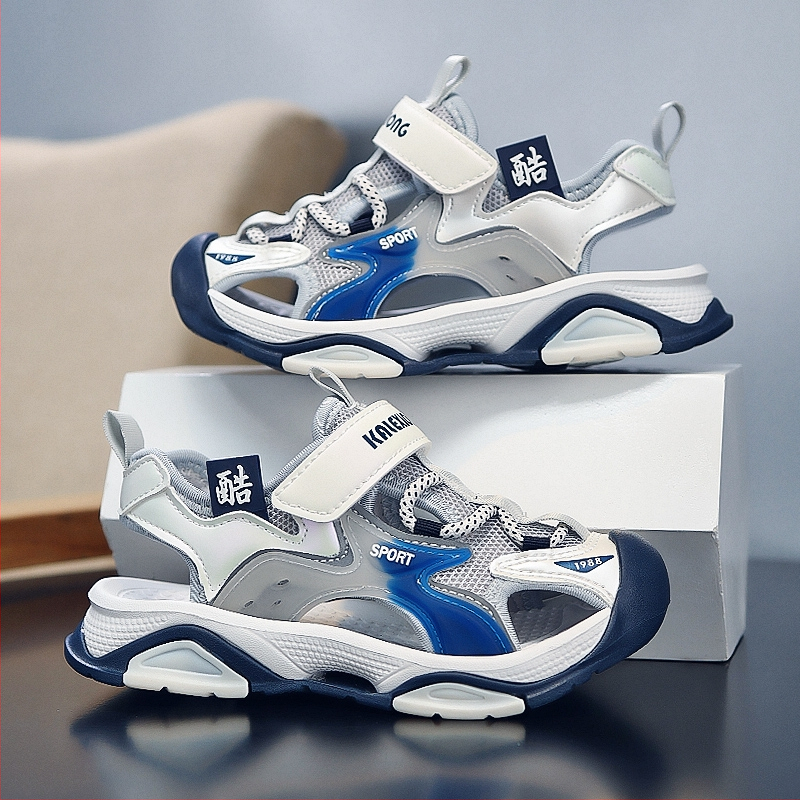 Zēnu aptinamās sandales ar jaunām, grozāmām pogām, vidēji lielām, bērnu pludmales kurpēm ar mīkstu zoli