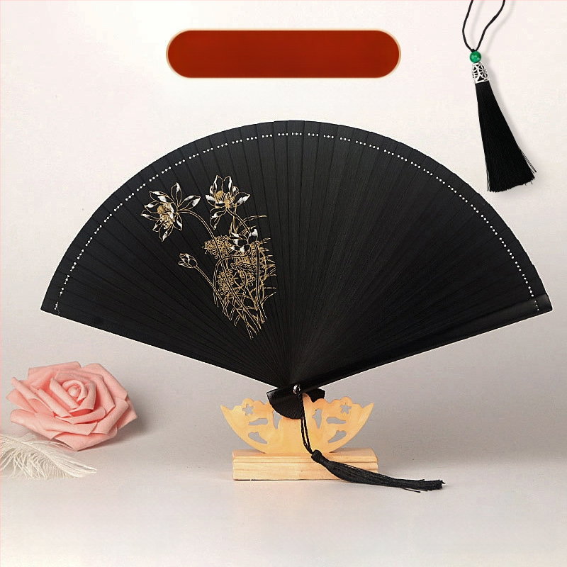 Täisbambusest kokkupandav ventilaator, uus hiina stiilis, rahvuslikus stiilis miniventilaator, iidse stiiliga cheongsam, väike kokkupandav ventilaator, retro kaasaskantav kokkupandav hulgimüük