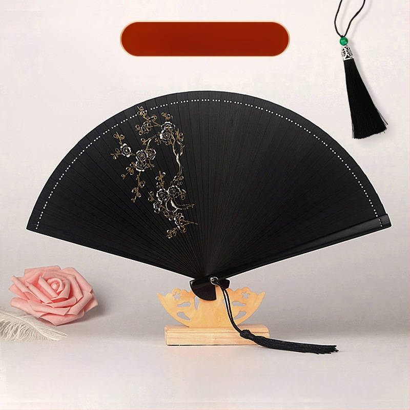 Täisbambusest kokkupandav ventilaator, uus hiina stiilis, rahvuslikus stiilis miniventilaator, iidse stiiliga cheongsam, väike kokkupandav ventilaator, retro kaasaskantav kokkupandav hulgimüük