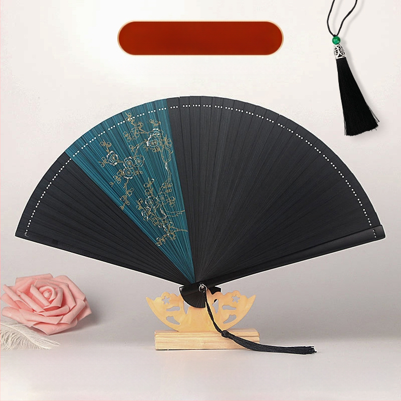 Täisbambusest kokkupandav ventilaator, uus hiina stiilis, rahvuslikus stiilis miniventilaator, iidse stiiliga cheongsam, väike kokkupandav ventilaator, retro kaasaskantav kokkupandav hulgimüük