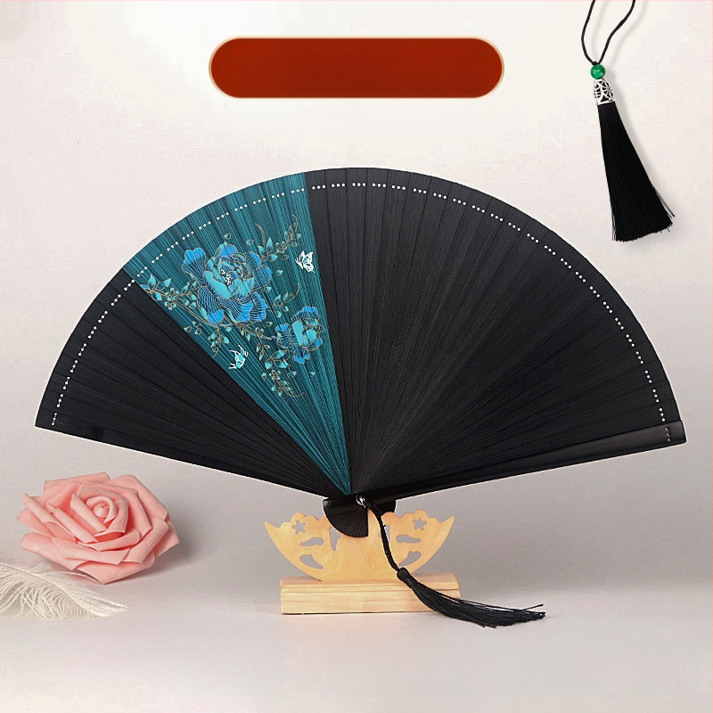 Täisbambusest kokkupandav ventilaator, uus hiina stiilis, rahvuslikus stiilis miniventilaator, iidse stiiliga cheongsam, väike kokkupandav ventilaator, retro kaasaskantav kokkupandav hulgimüük