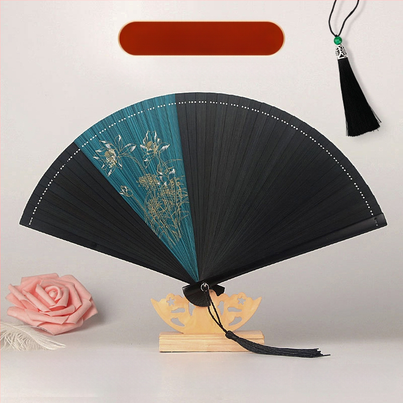 Täisbambusest kokkupandav ventilaator, uus hiina stiilis, rahvuslikus stiilis miniventilaator, iidse stiiliga cheongsam, väike kokkupandav ventilaator, retro kaasaskantav kokkupandav hulgimüük