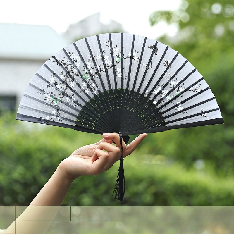 Täisbambusest kokkupandav ventilaator, uus hiina stiilis, rahvuslikus stiilis miniventilaator, iidse stiiliga cheongsam, väike kokkupandav ventilaator, retro kaasaskantav kokkupandav hulgimüük