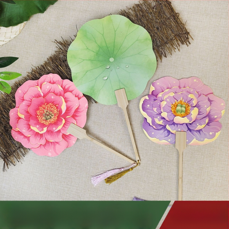 Ветрило с цвят на божур от Луоян, ветрило с форма на цвете в древен стил, културно и творческо място за фотографиране на живописни места в национален стил, персонализиране на ветрило за танцови занаяти