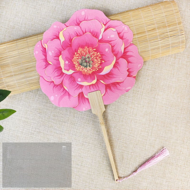 Ветрило с цвят на божур от Луоян, ветрило с форма на цвете в древен стил, културно и творческо място за фотографиране на живописни места в национален стил, персонализиране на ветрило за танцови занаяти