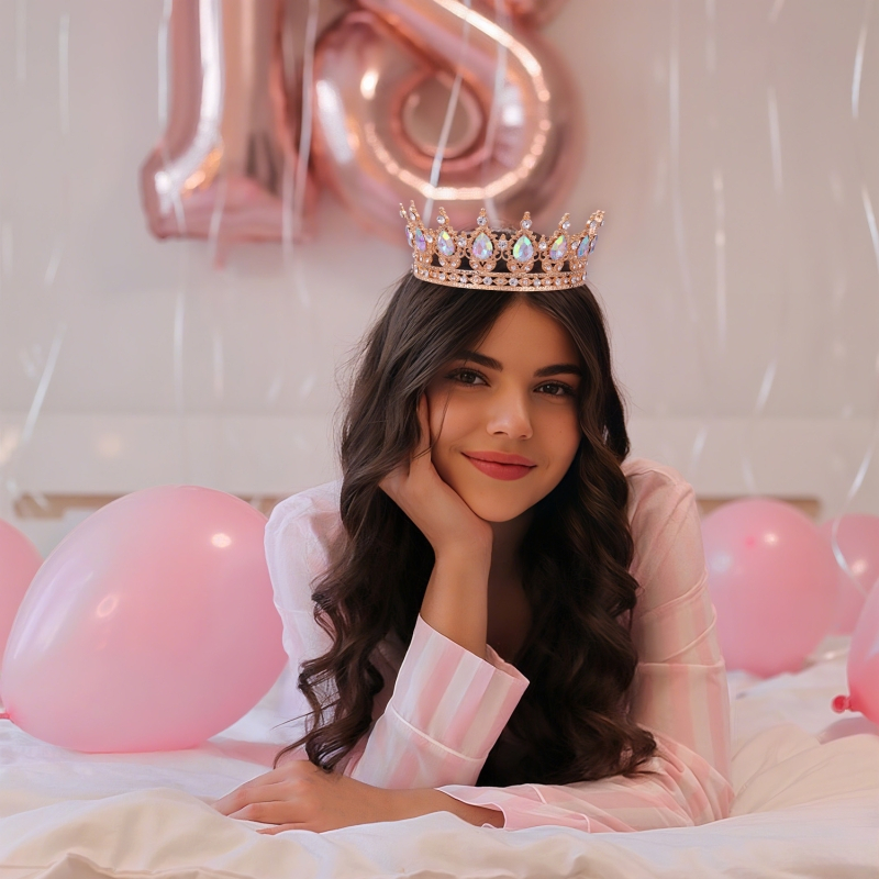 Nuotakos karūna, vestuvių tiara, gimtadienis, suaugusiųjų ceremonija, lengviausias derinimas, cirkonio akrilo plaukų aksesuaras, prabangi apvali karūna