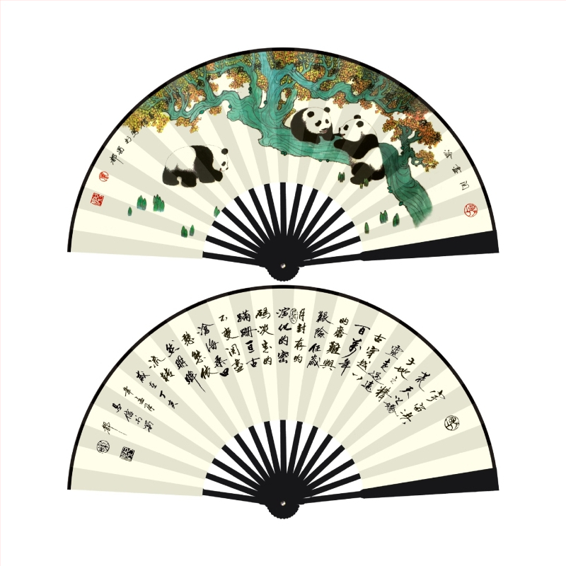 10-инчов нов сгъваем вентилатор, обратно в Ченгду, панда, рисуване с мастило, копринен вентилатор, студентска живописна зона, популярен сгъваем вентилатор, реклама, пътуване