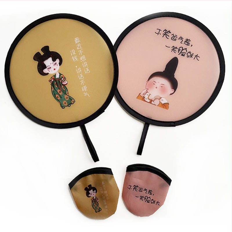 Mini kokkupandav ümmargune ventilaator, antiikstiil, loominguline ja kaasaskantav reisireklaamide ümmargune ventilaator suveks