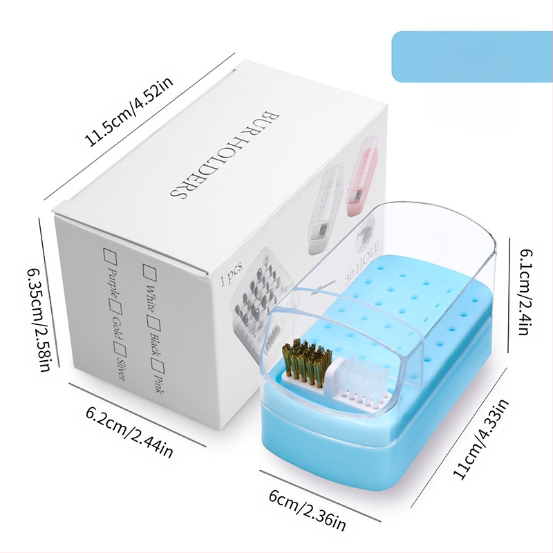 Sandėlyje yra 30 skylių poliravimo galvutės valymo dėžutė, 100 skylių kvadratinė nagų šlifavimo galvutė, dulkėms atsparus permatomas stovas.