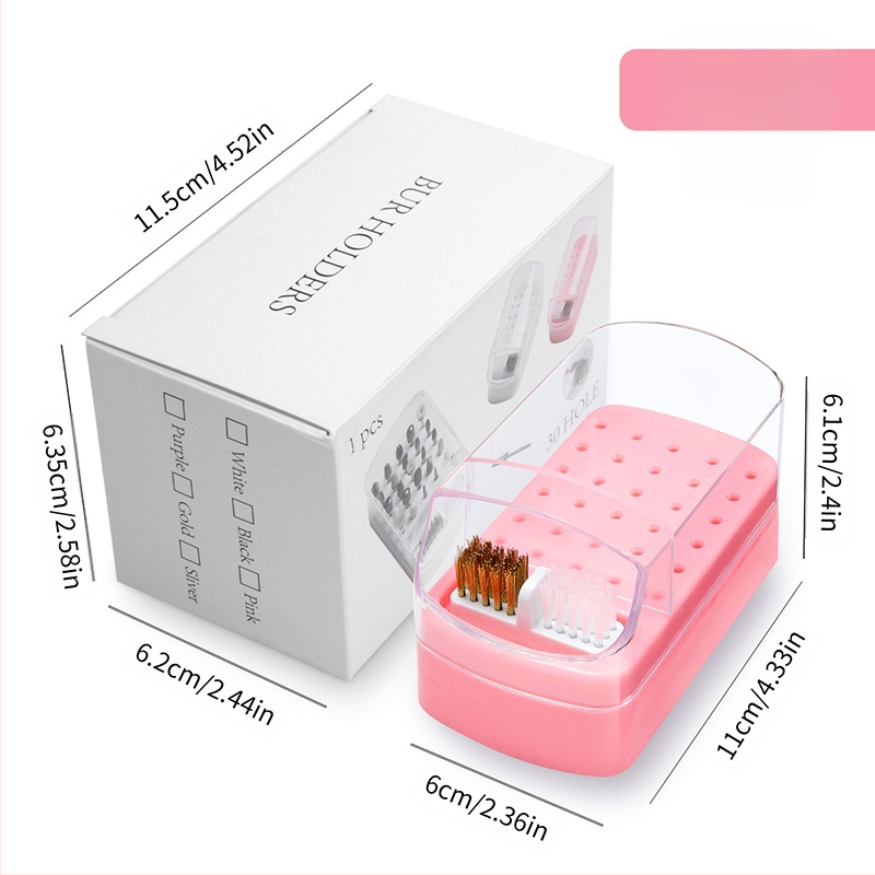 Sandėlyje yra 30 skylių poliravimo galvutės valymo dėžutė, 100 skylių kvadratinė nagų šlifavimo galvutė, dulkėms atsparus permatomas stovas.