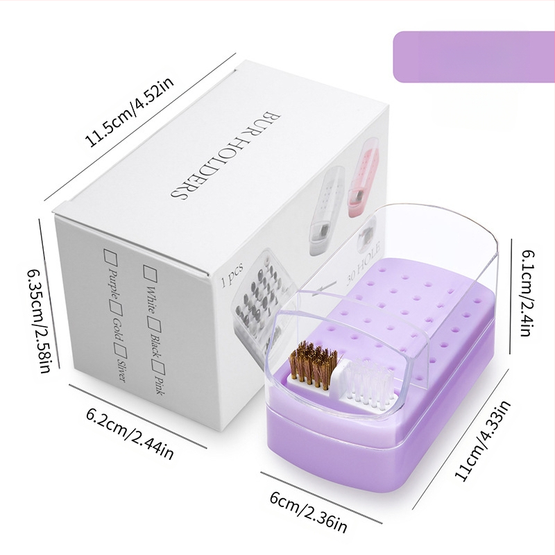 Sandėlyje yra 30 skylių poliravimo galvutės valymo dėžutė, 100 skylių kvadratinė nagų šlifavimo galvutė, dulkėms atsparus permatomas stovas.