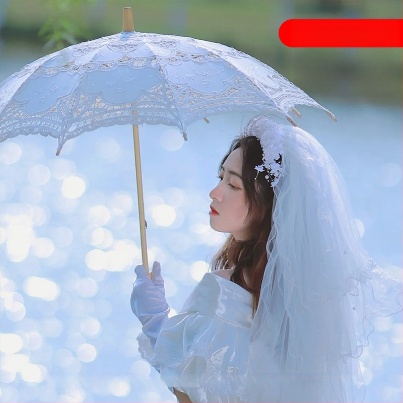 ♡Vestuvių nuotakos nėriniuotas skėtis, baltas princesės skėtis, vestuvės, europietiškas nuotakos skėtis, vestuvinė suknelė, moterų fotosesija, vestuvių fotografija