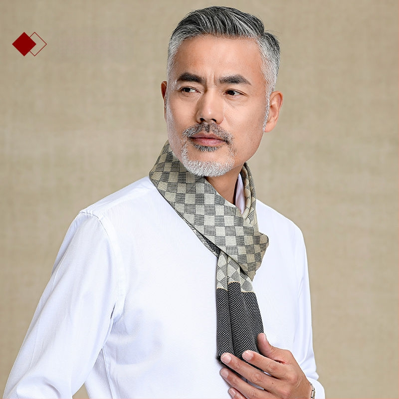 100% zīdkoka zīda vīriešu šalle, divslāņu zīda šalle, rūtaina, vīriešu angļu stila pusmūža un vecu vīriešu šalle, rudens un ziemas plāna