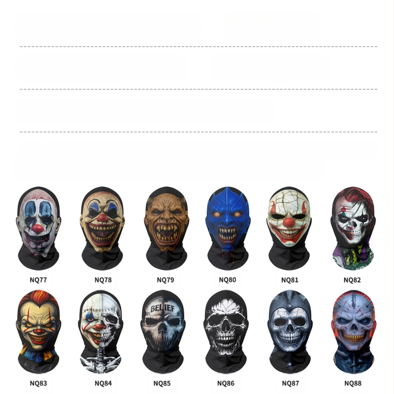 Piiriülene halloweeni jõulude ajal naljakas karnevali peakate, kuri verd sülitav klounimask, punase ninaga peakate