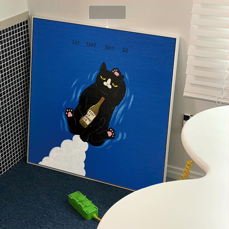 Холна висяща картина с карикатура, сладка карикатура, забавни инсайдове с животни, котка, детска стая, спалня, декоративен стенопис.