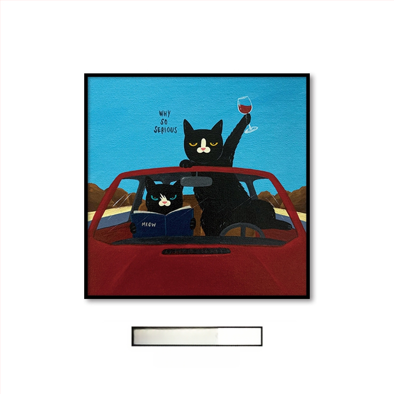 Холна висяща картина с карикатура, сладка карикатура, забавни инсайдове с животни, котка, детска стая, спалня, декоративен стенопис.