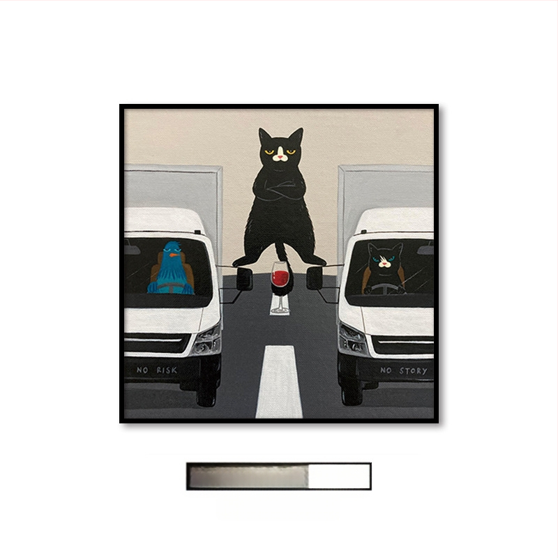 Холна висяща картина с карикатура, сладка карикатура, забавни инсайдове с животни, котка, детска стая, спалня, декоративен стенопис.