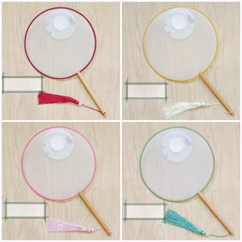 Traditsiooniline ümmargune lehvik tikandiaplikatsiooniga, käeshoitav lillelehvik, lehvikuribid, poolläbipaistev siiditaoline lehvikupind, ärikingitus