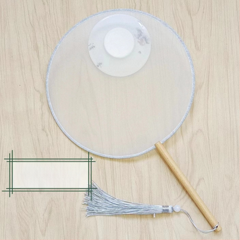 Traditsiooniline ümmargune lehvik tikandiaplikatsiooniga, käeshoitav lillelehvik, lehvikuribid, poolläbipaistev siiditaoline lehvikupind, ärikingitus