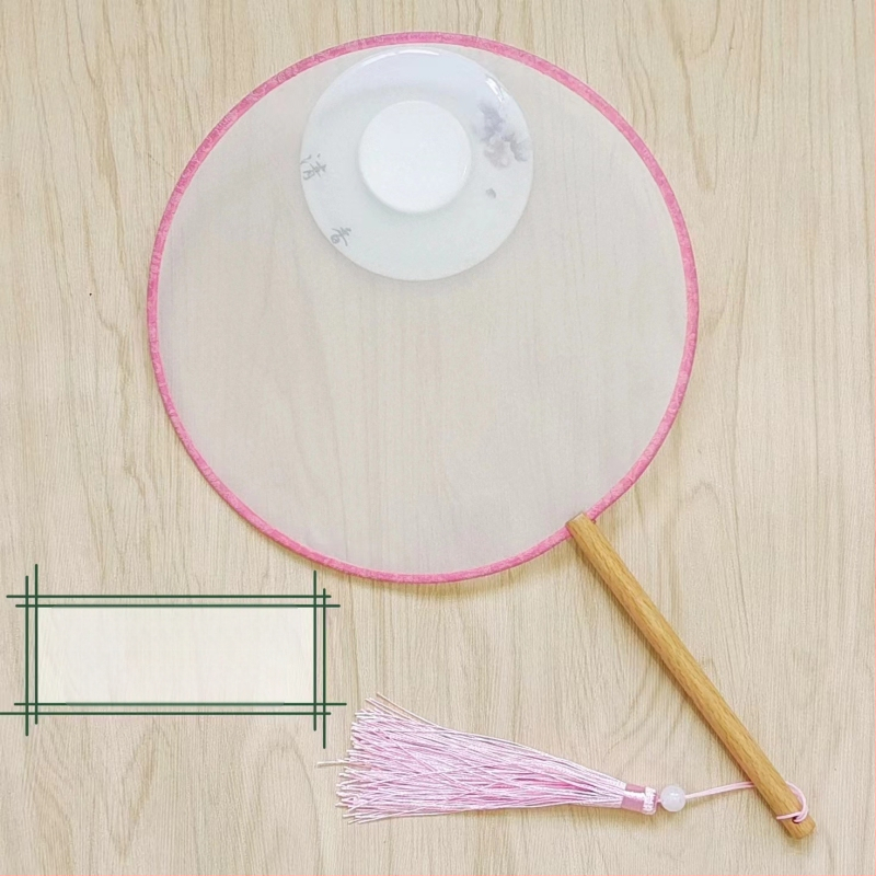 Traditsiooniline ümmargune lehvik tikandiaplikatsiooniga, käeshoitav lillelehvik, lehvikuribid, poolläbipaistev siiditaoline lehvikupind, ärikingitus