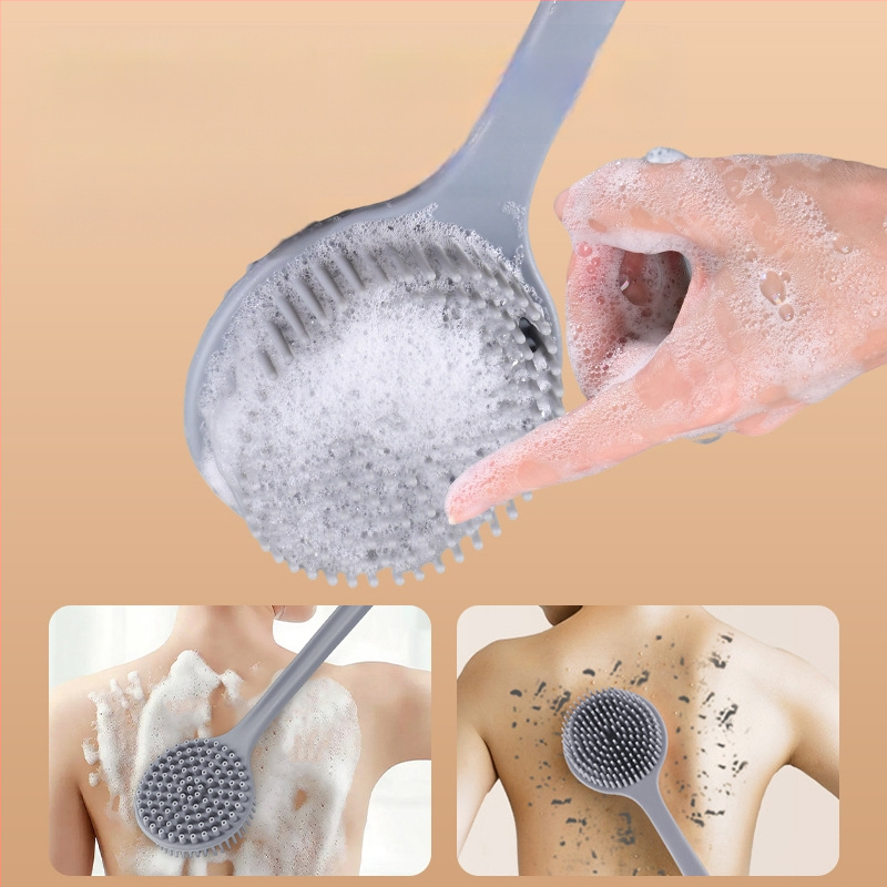 Piiriülene silikoonist pika varrega vannihari puhastus- ja massaaži jaoks, laisk vannihari, selja artefakt, vannitoa kahepoolne vannihari, hulgimüük