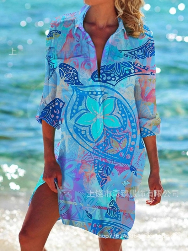 Ārējās tirdzniecības pārrobežu 2025. gada pavasaris un vasara. Jaunā Amazon neatkarīgās stacijas vislabāk pārdotā piejūras kūrorta stila krekls ar garām piedurknēm un atloku.