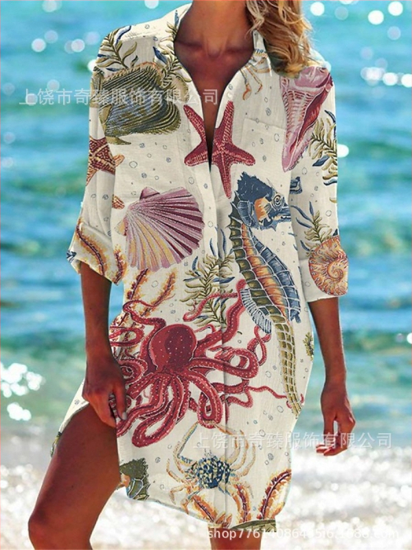 Ārējās tirdzniecības pārrobežu 2025. gada pavasaris un vasara. Jaunā Amazon neatkarīgās stacijas vislabāk pārdotā piejūras kūrorta stila krekls ar garām piedurknēm un atloku.