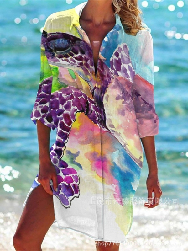 Ārējās tirdzniecības pārrobežu 2025. gada pavasaris un vasara. Jaunā Amazon neatkarīgās stacijas vislabāk pārdotā piejūras kūrorta stila krekls ar garām piedurknēm un atloku.