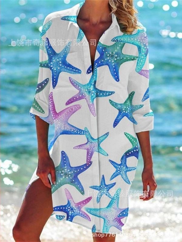 Ārējās tirdzniecības pārrobežu 2025. gada pavasaris un vasara. Jaunā Amazon neatkarīgās stacijas vislabāk pārdotā piejūras kūrorta stila krekls ar garām piedurknēm un atloku.