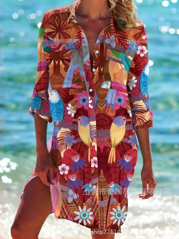 Ārējās tirdzniecības pārrobežu 2025. gada pavasaris un vasara. Jaunā Amazon neatkarīgās stacijas vislabāk pārdotā piejūras kūrorta stila krekls ar garām piedurknēm un atloku.