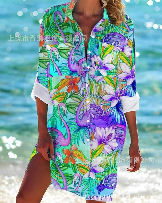 Ārējās tirdzniecības pārrobežu 2025. gada pavasaris un vasara. Jaunā Amazon neatkarīgās stacijas vislabāk pārdotā piejūras kūrorta stila krekls ar garām piedurknēm un atloku.