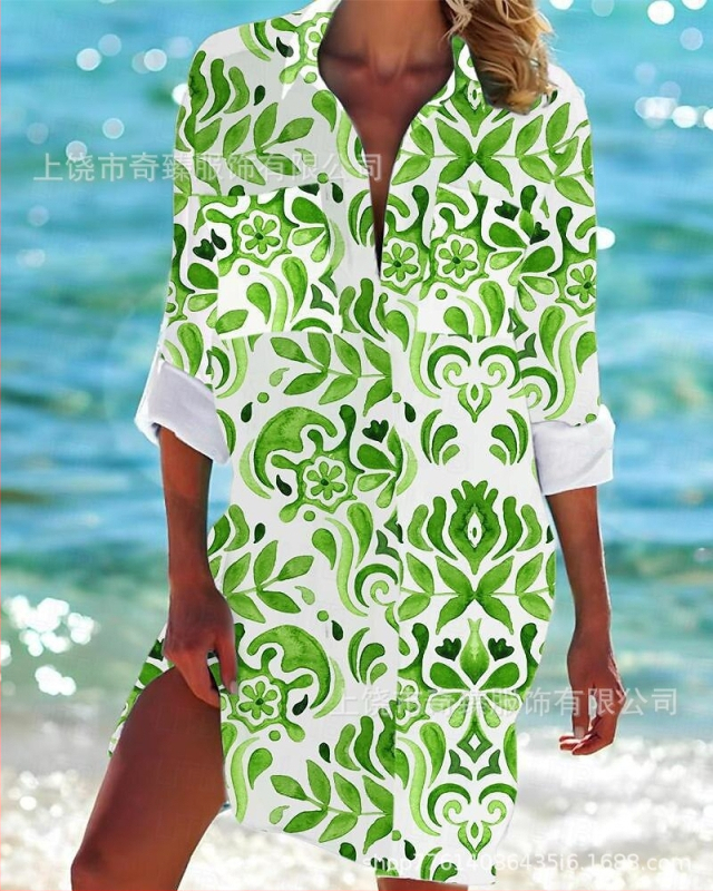 Ārējās tirdzniecības pārrobežu 2025. gada pavasaris un vasara. Jaunā Amazon neatkarīgās stacijas vislabāk pārdotā piejūras kūrorta stila krekls ar garām piedurknēm un atloku.