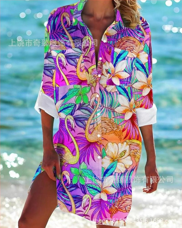 Ārējās tirdzniecības pārrobežu 2025. gada pavasaris un vasara. Jaunā Amazon neatkarīgās stacijas vislabāk pārdotā piejūras kūrorta stila krekls ar garām piedurknēm un atloku.