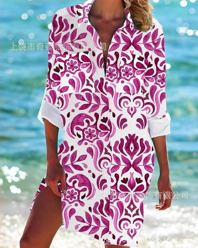 Ārējās tirdzniecības pārrobežu 2025. gada pavasaris un vasara. Jaunā Amazon neatkarīgās stacijas vislabāk pārdotā piejūras kūrorta stila krekls ar garām piedurknēm un atloku.