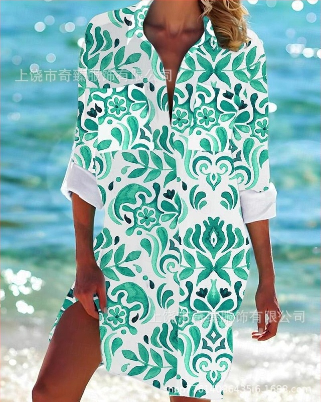 Ārējās tirdzniecības pārrobežu 2025. gada pavasaris un vasara. Jaunā Amazon neatkarīgās stacijas vislabāk pārdotā piejūras kūrorta stila krekls ar garām piedurknēm un atloku.