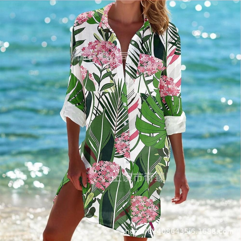 Ārējās tirdzniecības pārrobežu 2025. gada pavasaris un vasara. Jaunā Amazon neatkarīgās stacijas vislabāk pārdotā piejūras kūrorta stila krekls ar garām piedurknēm un atloku.