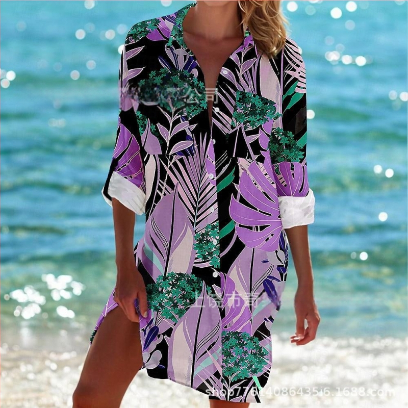 Ārējās tirdzniecības pārrobežu 2025. gada pavasaris un vasara. Jaunā Amazon neatkarīgās stacijas vislabāk pārdotā piejūras kūrorta stila krekls ar garām piedurknēm un atloku.