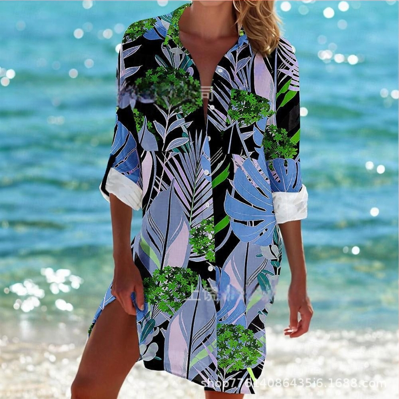 Ārējās tirdzniecības pārrobežu 2025. gada pavasaris un vasara. Jaunā Amazon neatkarīgās stacijas vislabāk pārdotā piejūras kūrorta stila krekls ar garām piedurknēm un atloku.