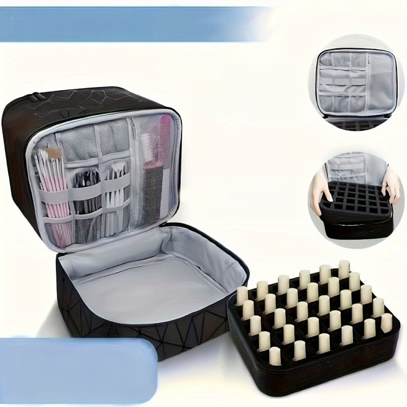 Pārrobežu sprādzienbīstama divslāņu uzglabāšana Augsta augstuma kosmētikas soma Lielas ietilpības pārnēsājama tualetes piederumu soma Kosmētikas soma Nagu lakas uzglabāšanas soma