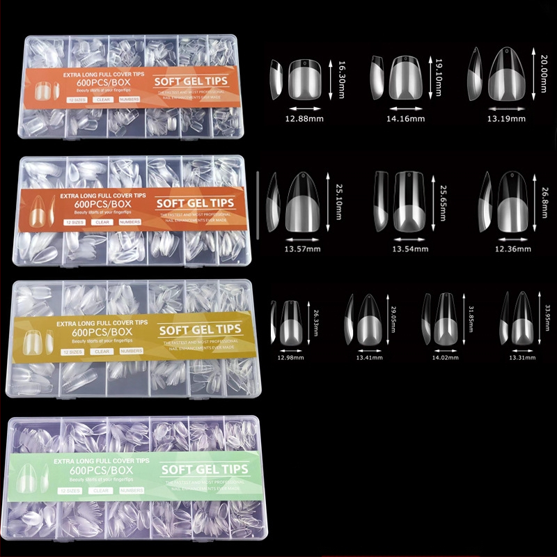 600 karbis küünekunsti küünetükki, volditud, jäljeta, nikerdamata, täiskleebisega, poolmatt, lühike, ruudukujuline, balleti kunstküüneplaaster