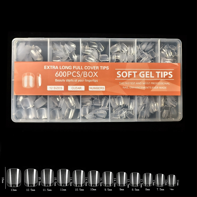 600 karbis küünekunsti küünetükki, volditud, jäljeta, nikerdamata, täiskleebisega, poolmatt, lühike, ruudukujuline, balleti kunstküüneplaaster