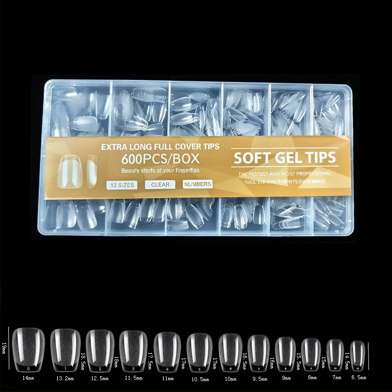 600 karbis küünekunsti küünetükki, volditud, jäljeta, nikerdamata, täiskleebisega, poolmatt, lühike, ruudukujuline, balleti kunstküüneplaaster