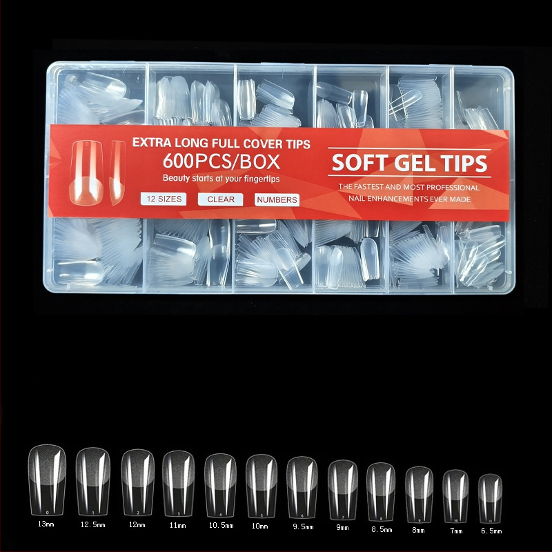 600 karbis küünekunsti küünetükki, volditud, jäljeta, nikerdamata, täiskleebisega, poolmatt, lühike, ruudukujuline, balleti kunstküüneplaaster