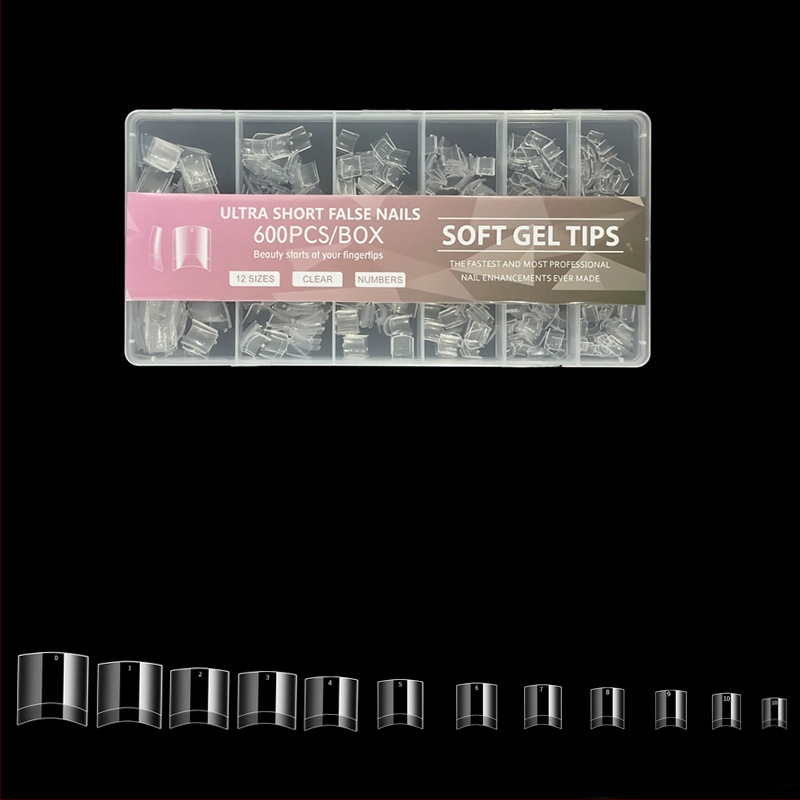 600 karbis küünekunsti küünetükki, volditud, jäljeta, nikerdamata, täiskleebisega, poolmatt, lühike, ruudukujuline, balleti kunstküüneplaaster