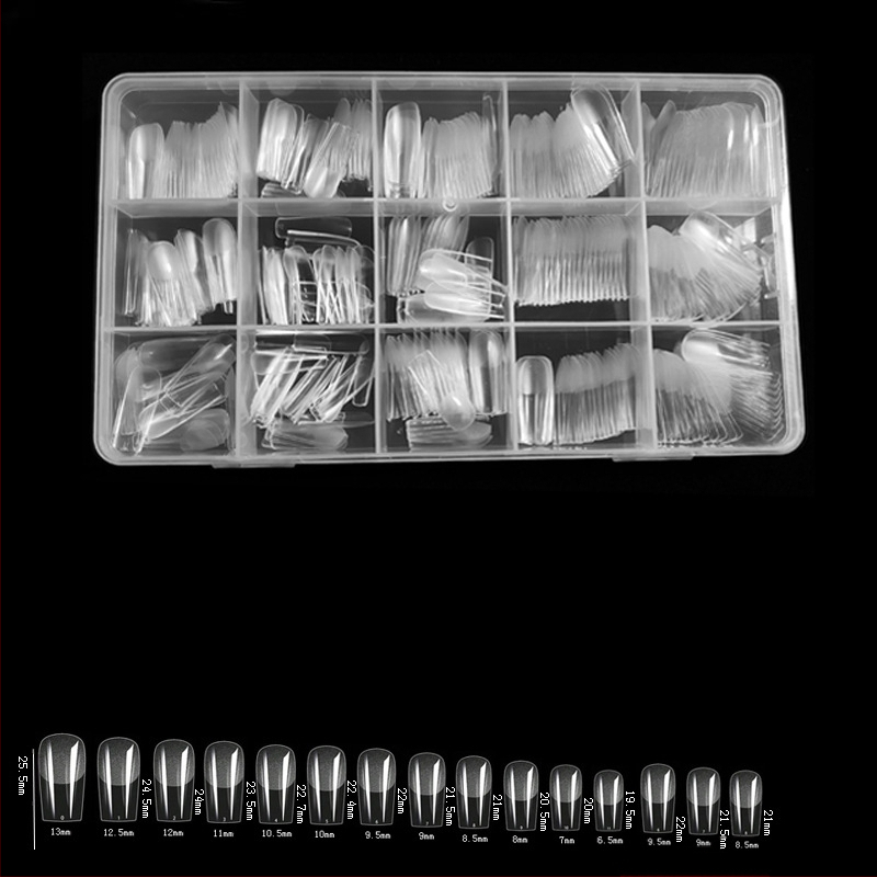 600 karbis küünekunsti küünetükki, volditud, jäljeta, nikerdamata, täiskleebisega, poolmatt, lühike, ruudukujuline, balleti kunstküüneplaaster