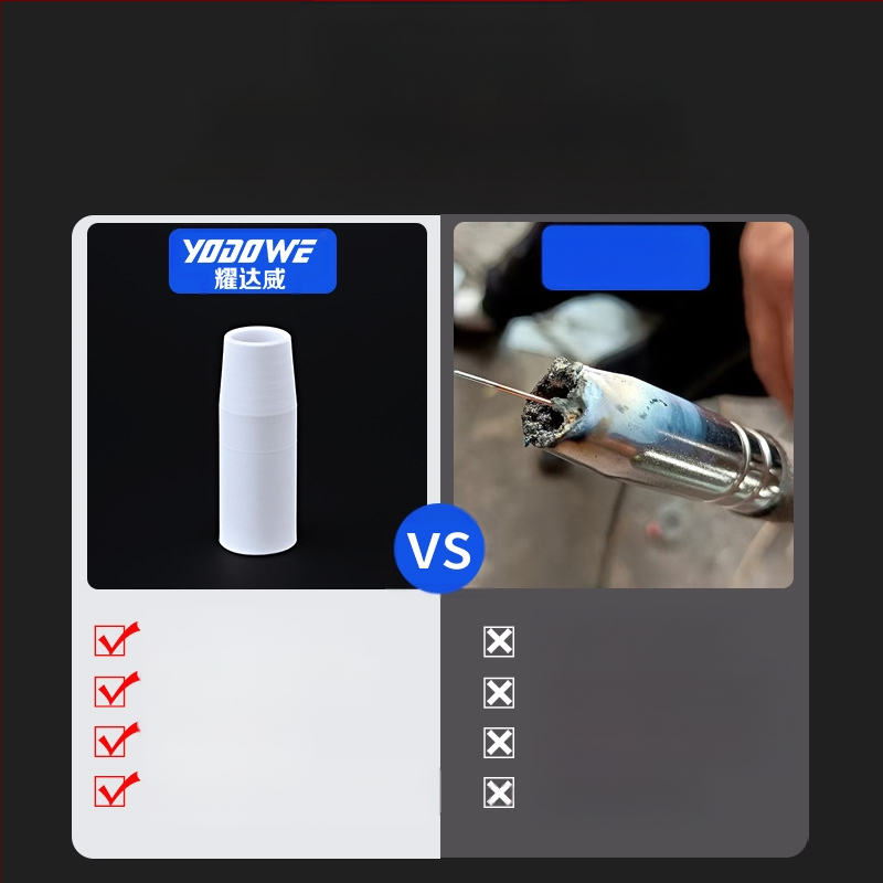 1K kaitseotsik Euroopa gaasiga varjestatud keevituspüstoli lisatarvikud õhuvaba kaitsehülssotsik 200A keraamiline kahe varjestusega keevitusmasina portselanotsik