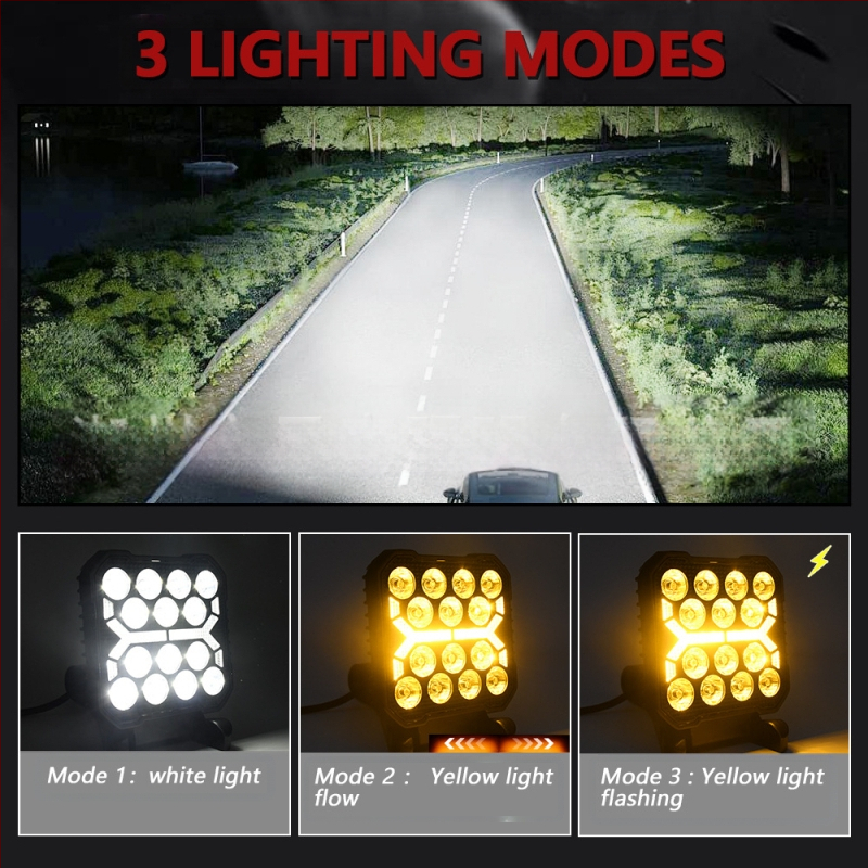 X6 LED kvadrātveida darba luktura visurgājējiem ar divām Y formas acīm; korpuss no spiedēta alumīnija; spriegums 9-30V; LED gaismas avots