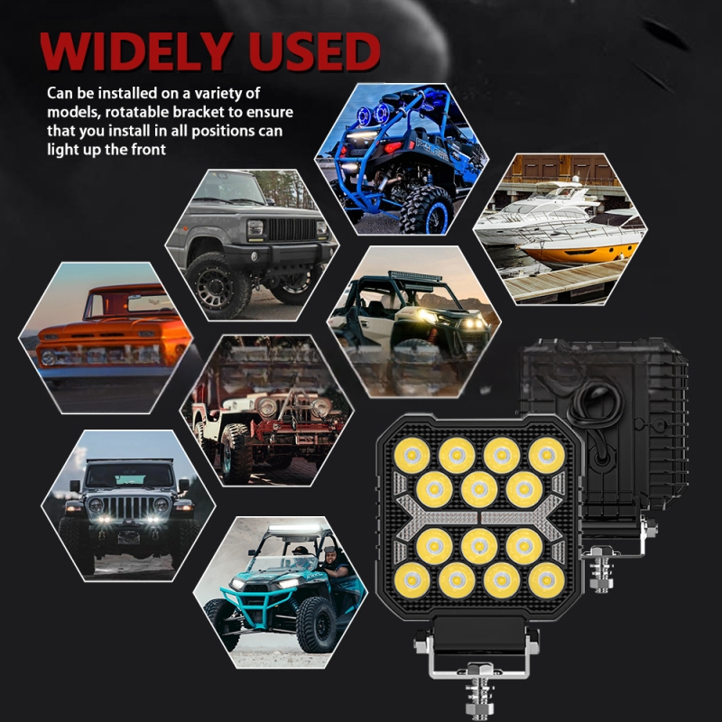 X6 LED kvadrātveida darba luktura visurgājējiem ar divām Y formas acīm; korpuss no spiedēta alumīnija; spriegums 9-30V; LED gaismas avots